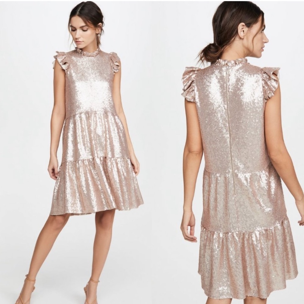 Sea New York Selina Tiered Dress in Gold Sequin